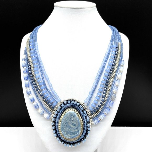 Chico's Jewelry - Chico’s Blue Glass Beaded Statement Necklace